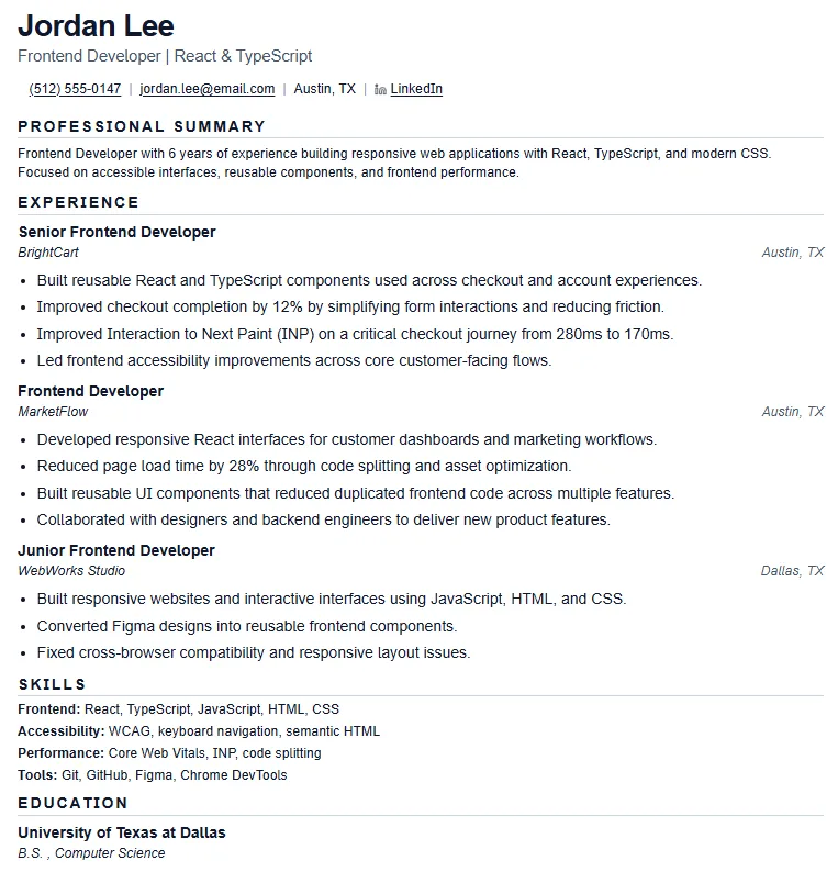 Chronological resume sample
