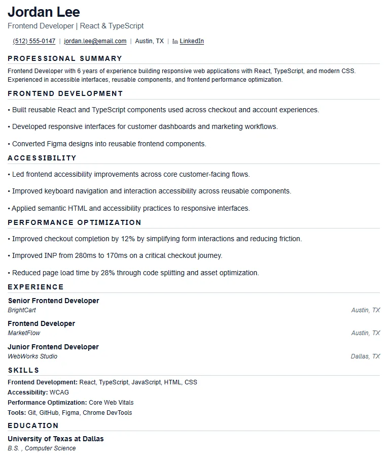 Functional resume sample